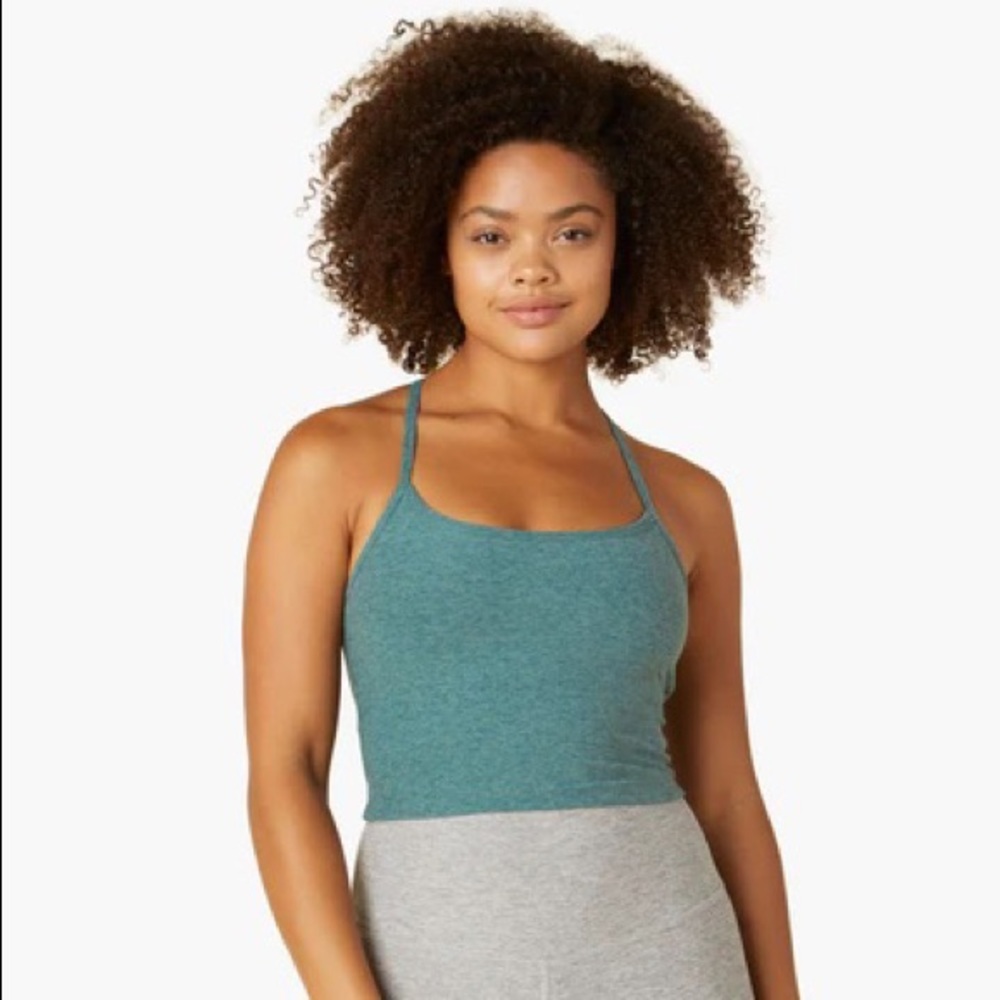 Beyond Yoga Spacedye Slim Racerback Cropped Tank Rainforest Blue Heather Small